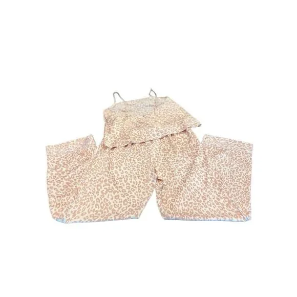 Victoria's Secret Women's Leopard Print Tank Pajama Set Cream Brown Size Large