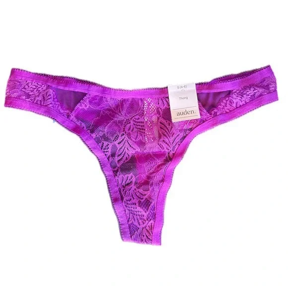 Auden Womens Purple Lace Thong Panty‎ Size M 4 6 New With Tags