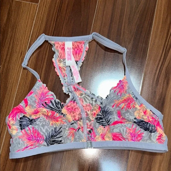 Medium Victoria’s Secret PINK strappy floral bralette front close
