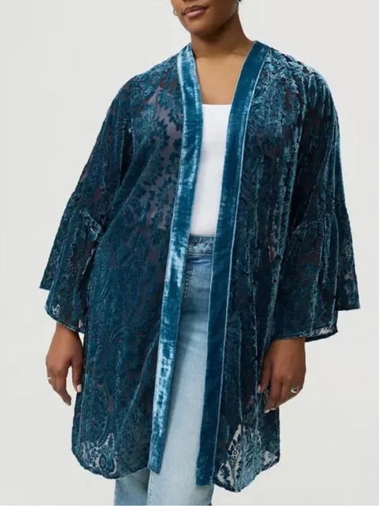 Torrid Velvet Burnout Kimono Robe - Teal Blue