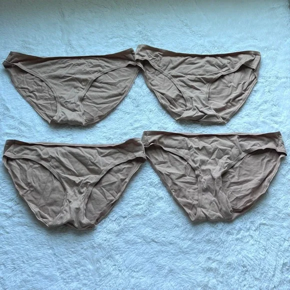 Quince Womens Organic Cotton Stretch Bikini Panties 4-Pack Tan Nude Size Medium