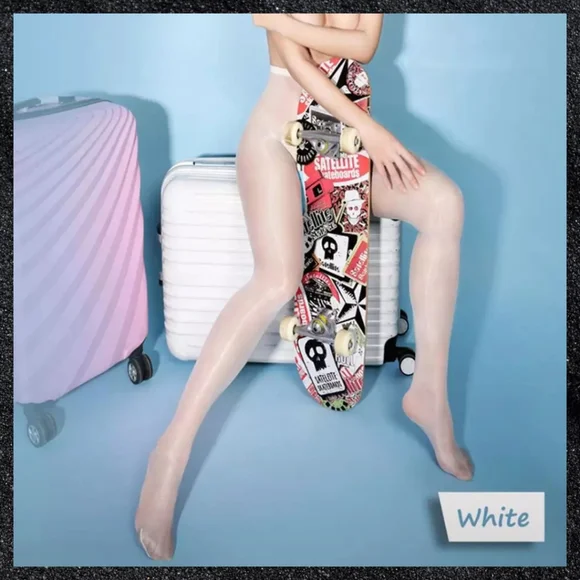 White Shiny Crotchless High Waisted Pantyhose