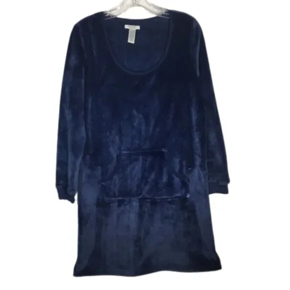 Nautica Sleepwear soft fleece plush blue Nightgown Fleece Kangaroo pocket M