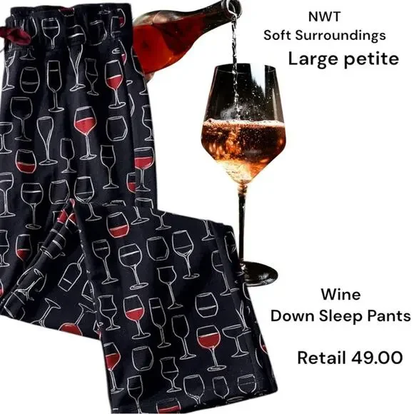 NWT Soft Surroundings Wine Glass Print Sleep Pants Size PL petite large