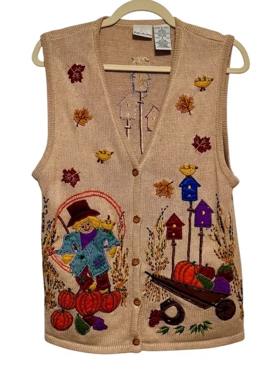 Vintage Bobbie Brooks 90's Fall Harvest Teacher Sweater Vest Button Front Small