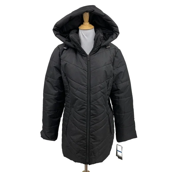 Jones New York Jacket Womens XL Extra Large Black Puffer Full Zip Long Hoodie