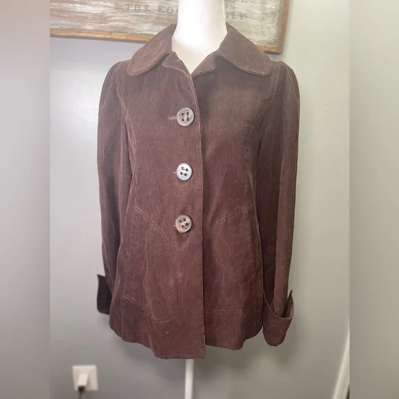 Black Rivet‎ Women's Brown Corduroy A-Line Swing Coat Size Small