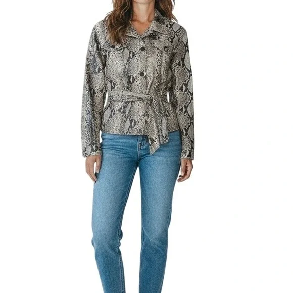 BLANKNYC Snake Print Faux Leather Belted Cropped Jacket Women's Size S‎ NWT