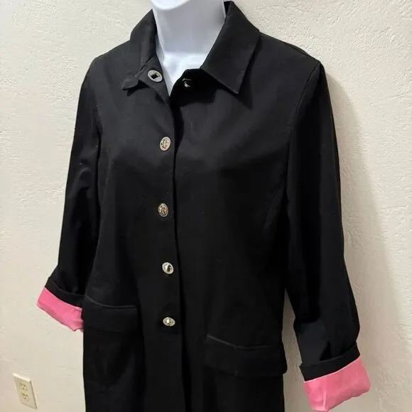 Vintage Jones New York Signature Black Pink Toggle Button Rain Trench Coat 6