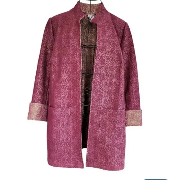Chico’s size Small long open front jacket , lagenlook coastal