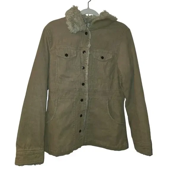 Vintage Y2K New York Classics Corduroy Trucker Jacket Faux Fur Collar Penny Lane