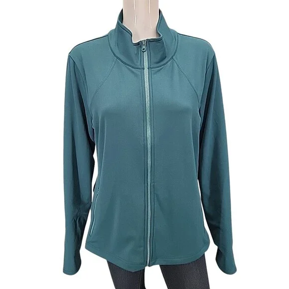 Isabella Active Wear Ruffle Back Peplum Zip Front Jacket X-Large Size Teal
