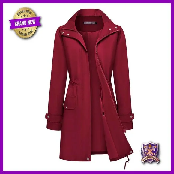 Waterproof Trench Raincoat Lightweight Hooded Windbreaker Long Jacket Outdoor