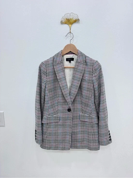 Talbots business Wool Blend Blazer gingham checked design Sz 2 lined