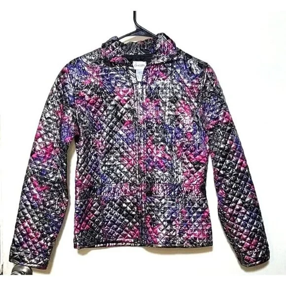 Chicos Womens sz 0 long sleeve jacket metallic multicolored zipper collar