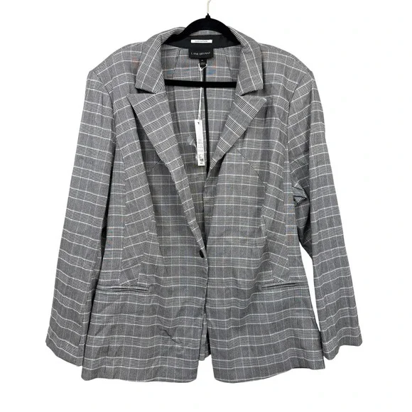 Lane Bryant The Bryant Blazer Gray Plaid One Button Stretch Plus Size 24 NWT