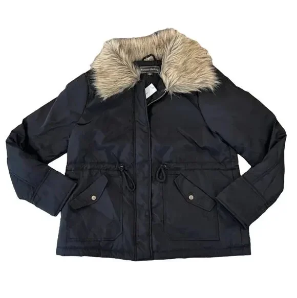 NWT Francesca's Forever Audrey Black w/Tan Faux Fur Lined Collar Jacket