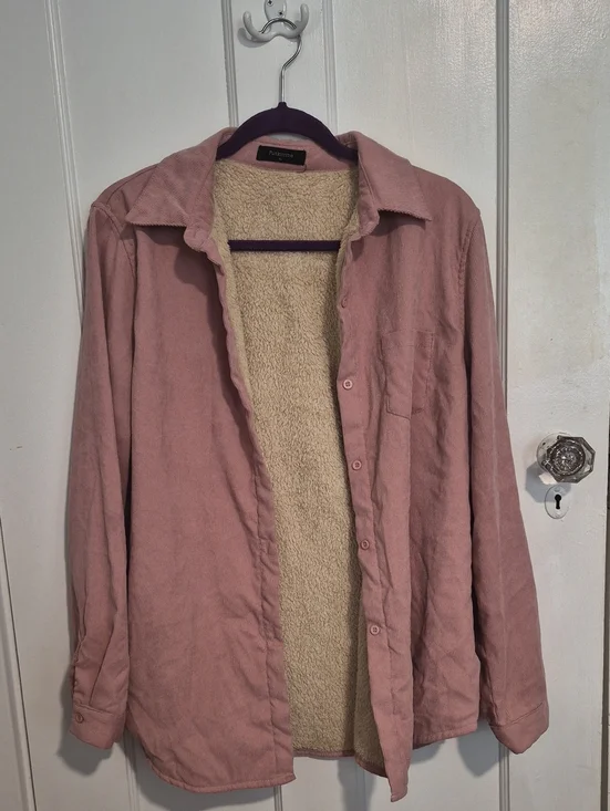 Sherpa-Lined Shirt Jacket in Dusty Rose