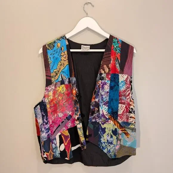 Alexandras Drive-Thur Emporium Patchwork Vest Retro ArtToWear Eclectic - Size L