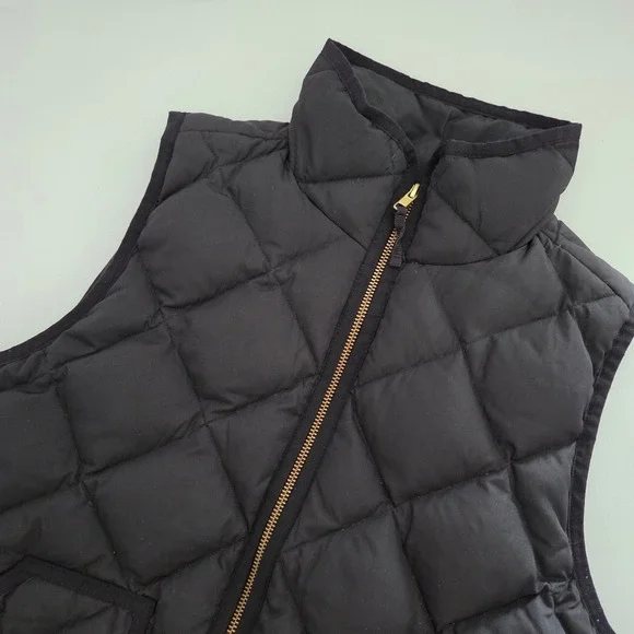 J Crew Quilted Down‎ Vest Black Zip Up Stand Collar Women's Size S