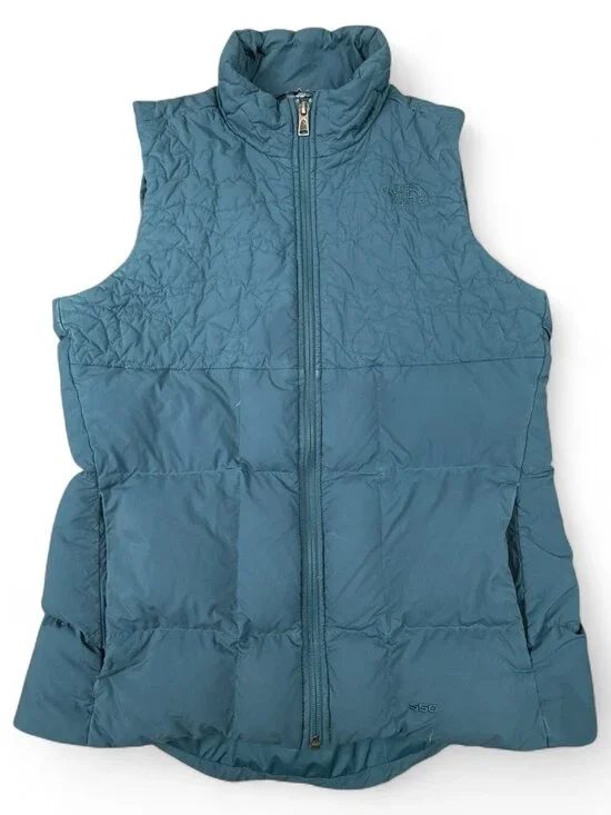 The North Face Nuptse 550 Puffer Vest Women's L Teal Blue Goose Down