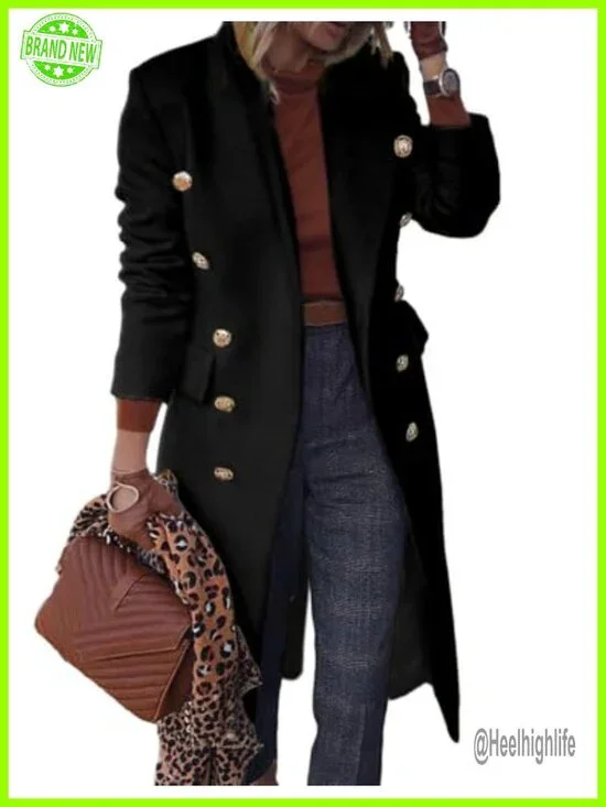 Vintage Wool Blend Double Breasted Trench Peacoat Long Dressy Jacket Women