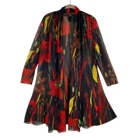 Ali Miles Mesh Long Open Cardigan Duster Size XL Semi Sheer Art To Wear