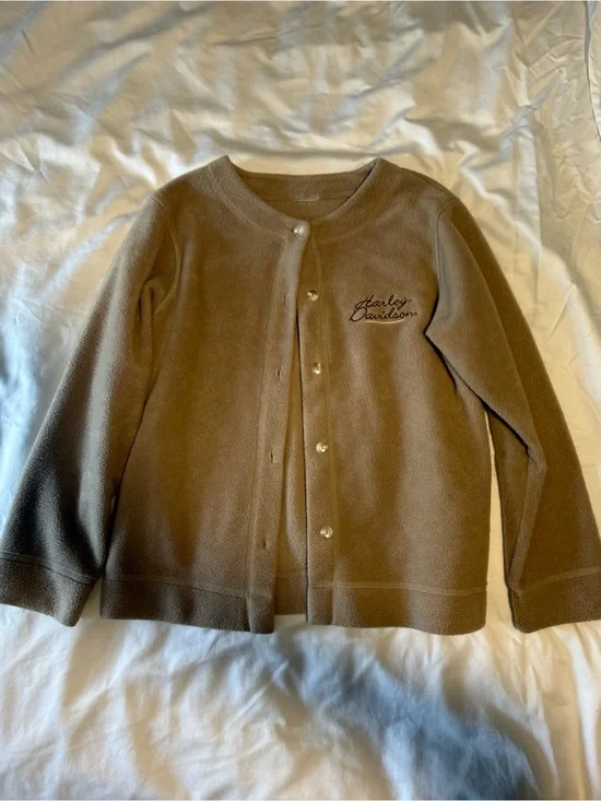 2000s Harley-Davidson Taupe/Tan Fleece Button-Front Cardigan - S