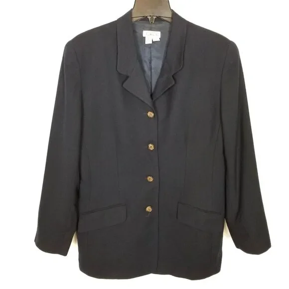 VTG Talbots Women 100% Wool Blazer Jacket Sz 16 Black‎ Button Up Office Career