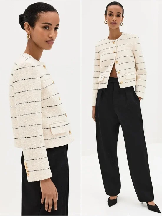 NILI LOTAN Paige striped cotton-blend tweed jacket Size 12