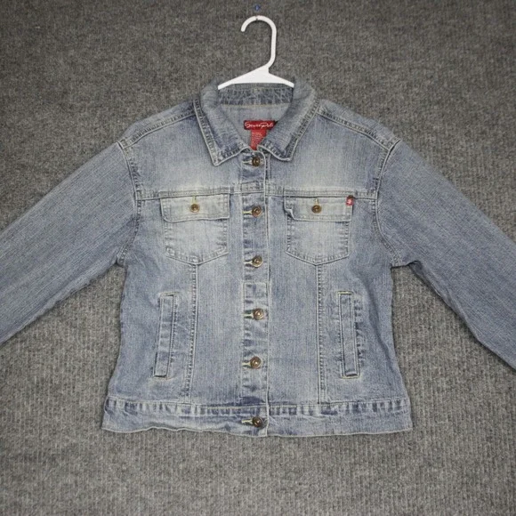 Southpole Juniors‎ Denim Jacket Light Wash Classic Button Front Size L