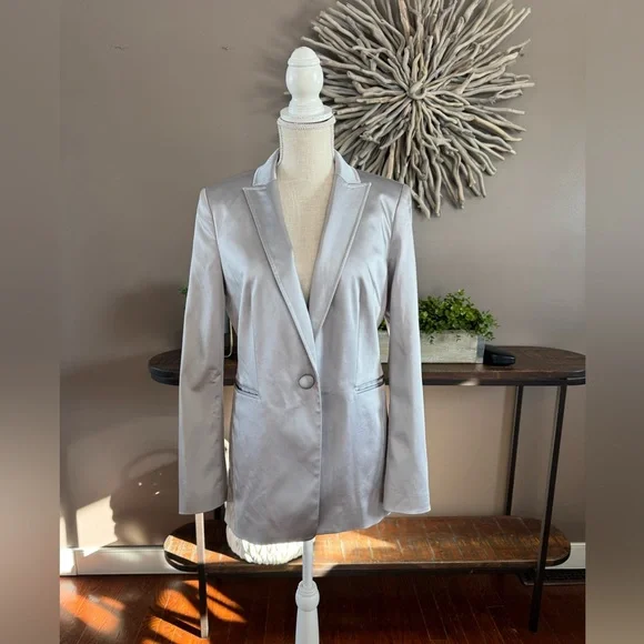 White House Black Market Silver Satin Single Button‎ Blazer