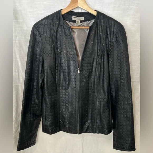 Vintage Valerie Stevens Perforated Black‎ Leather Jacket  luxury  classic