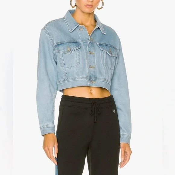 Re/Done Cropped Denim Tucker Jacket‎ Airy Indigo M Light Blue