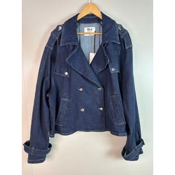 Rebecca Minkoff Denim Jacket XXL Dark Wash Blue Double Breasted Moto Women
