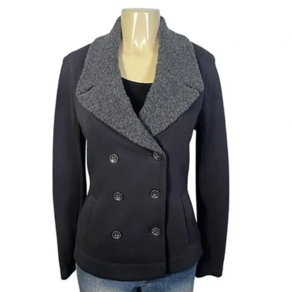 James Perse Jacket Womens 3 Black‎ Pea Coat Boucle Shawl Collar Knit USA
