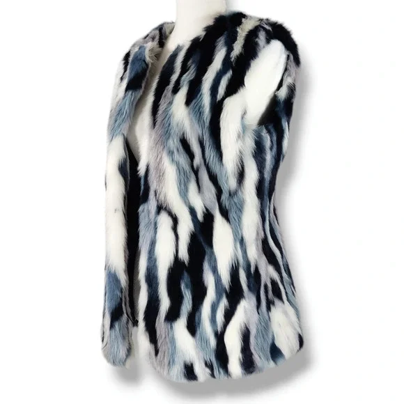 EUC INC Int'l Patchwork Faux Fur Vest Sz. S Mob Wife Furry Y2K‎ Rockstar Retro