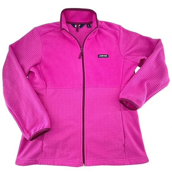 Lands End‎ Women XL Hot Pink Full Zip Grid Fleece Jacket RN 62830