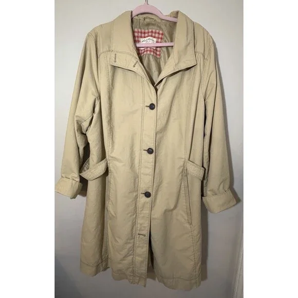 Eddie Bauer Christine Trench Coat Jacket Women's 3X Tan Lined & Full-Button