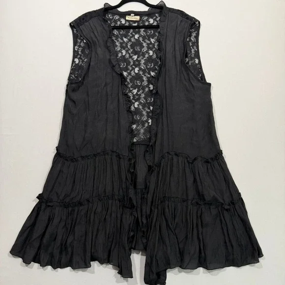 Southern Stitch Vest Womens 2XL 3XL Black Sheer Lace Tiered Ruffle Whimsigoth
