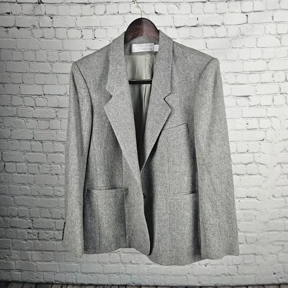 Evan-Picone Vintage Gray 100% Pure‎ Wool Blazer Jacket Made in USA Size 8