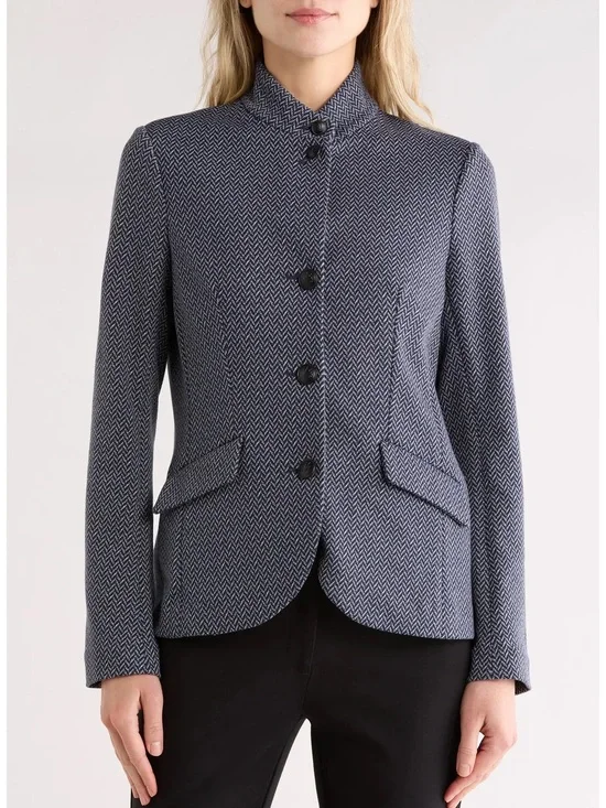 rag & bone Sadie Herringbone Jacquard Blazer Navy Chevron Stand-Collar Blazer