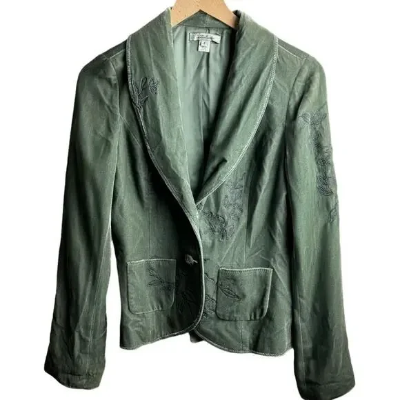 NWT Women's velvet and silk sage green blazer‎ jacket embroidered size 8