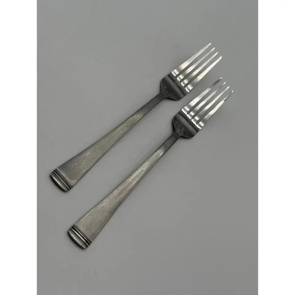 Farberware Stainless Steel Dinner Forks Set of 2 Triple Band Ribbed Tip China