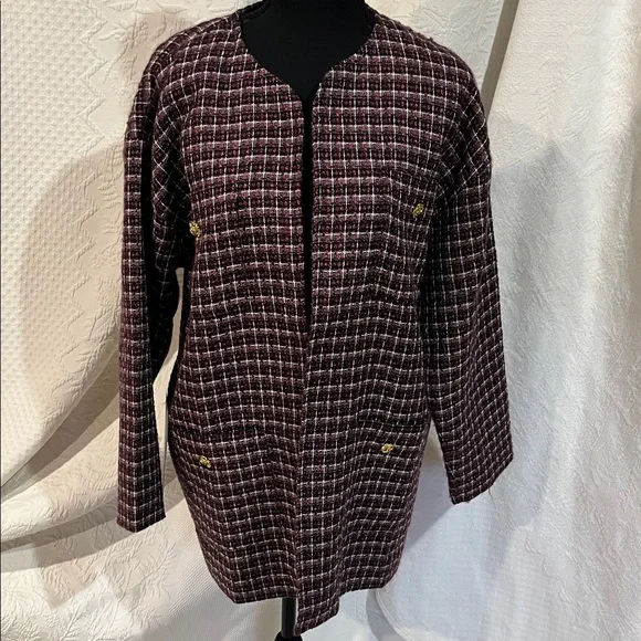 Pomander Place Gigi plum multi tweed jacket blazer, size‎ medium, NWT