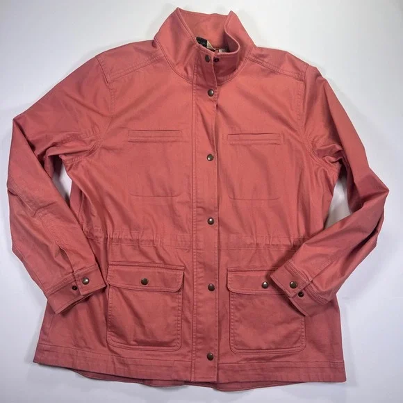 LL Bean Womens XL Coral Pink Utility Field Jacket Snap‎ Front Cotton 502103