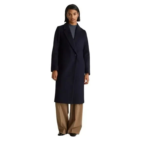 New Quince Women's Small Cadet Blue Italian Wool Single-Breasted Coat Retro $180
