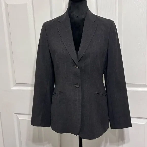 Ann Taylor Women's Wool Blazer Dark Gray Grey Pinstripe Business Jacket Size 6P