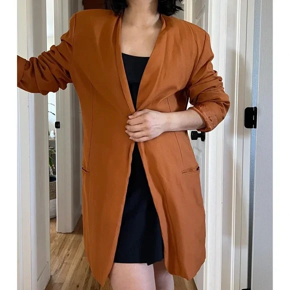 Vintage 90s orange long Rayon blazer oversized‎ classic minimalist large office