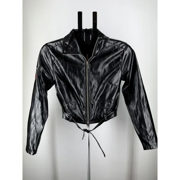 Chucky Horror Franchise Faux Leather Cropped Biker Jacket Black Small‎